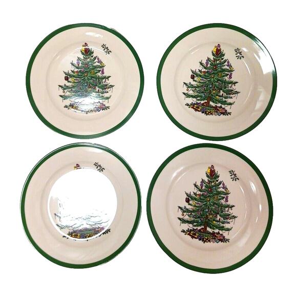 4 Plates SPODE 8" PLATES Salad Dessert Christmas Tree REPLACEMENT Excellent - Picture 1 of 13